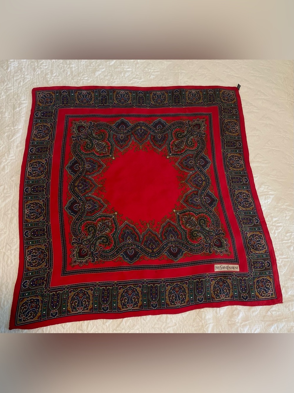 Yves Saint Laurent Red Paisley Silk Scarf.  Vintage, - Picture 3 of 9
